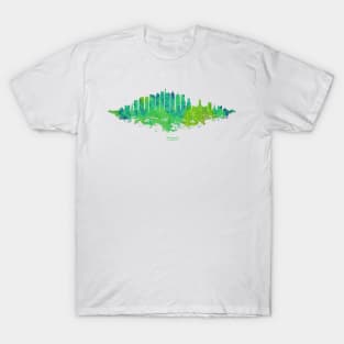 Philadelphia City Skyline - Watercolor Green, blue T-Shirt